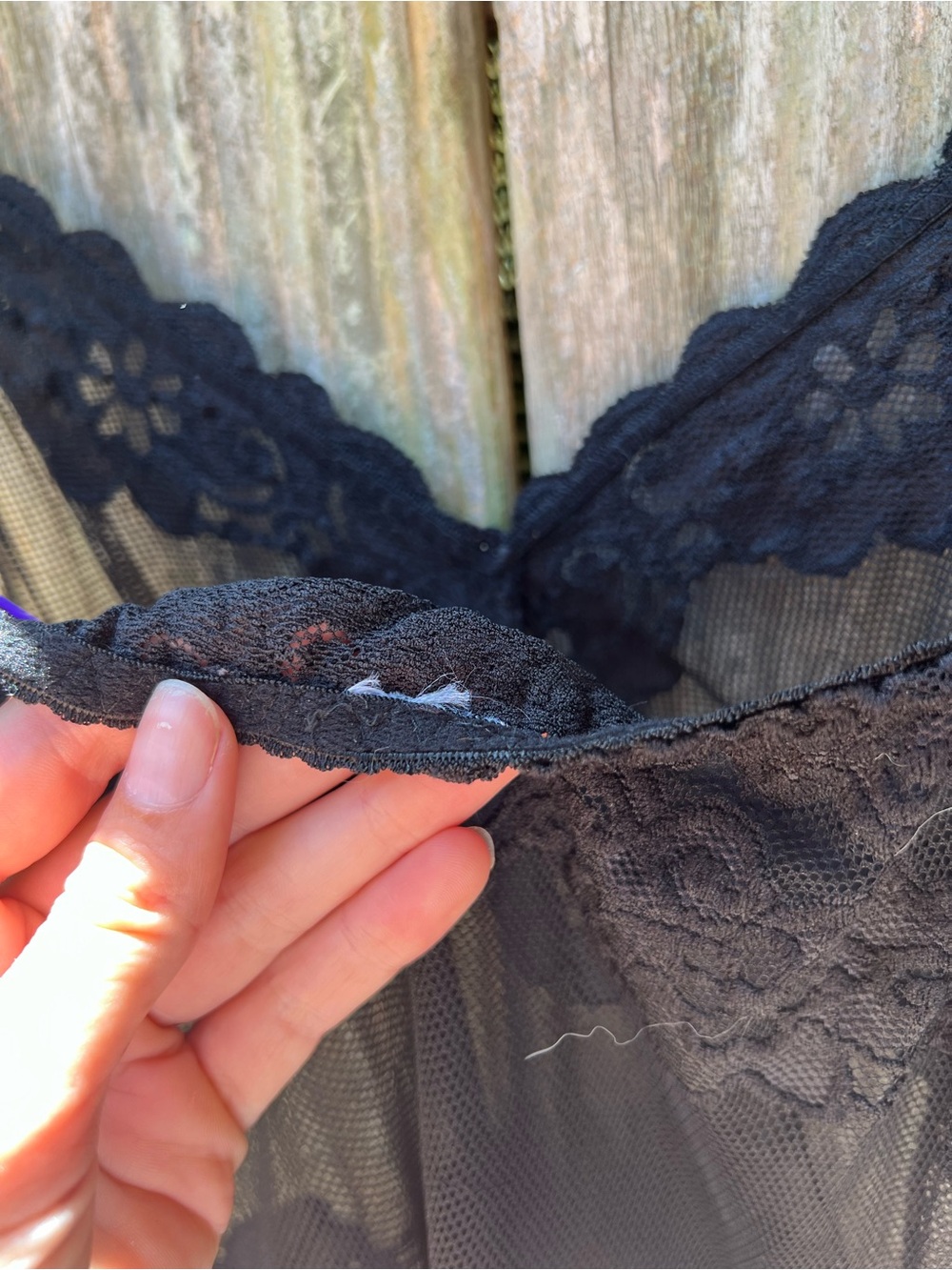 Vintage Black Sheer Lace Chemise with Floral Panels - Picture 3 of 5